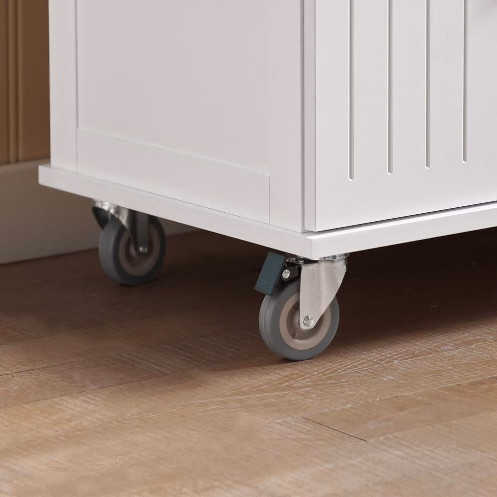SoBuy White Country House Kitchen Trolley with Rubberwood Top and Hinged Doors – 3