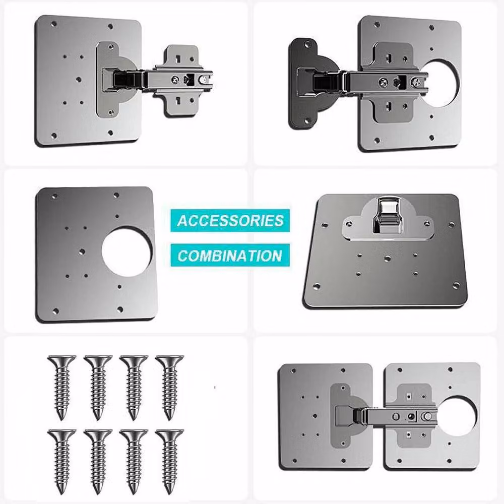 SPETLEK Kitchen Cupboard Door Hinge Repair Kit in Silver Stainless Steel with 1 Plate and 6 Screws – 4
