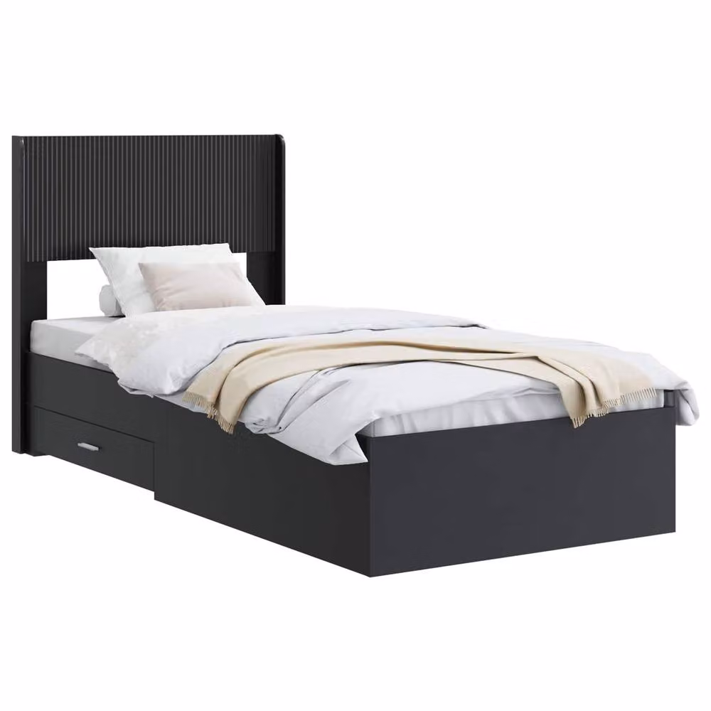 Berkfield Home Modern Upholstered Bed Frame with Storage Drawers and Headboard in Black – 2