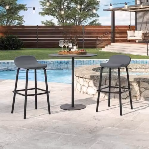 Rowlinsons Set of 2 Grey Outdoor Bar Stools with Metal and Plastic Construction, W46 x D53 x H90 cm – 3