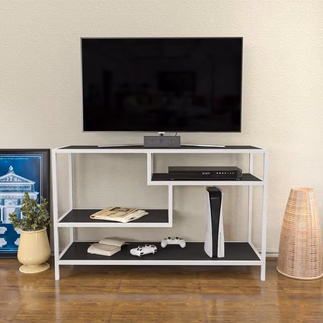 Decorotika Robbins Modern TV Unit in White and Anthracite, W/D/H: 120 x 39 x 75 cm