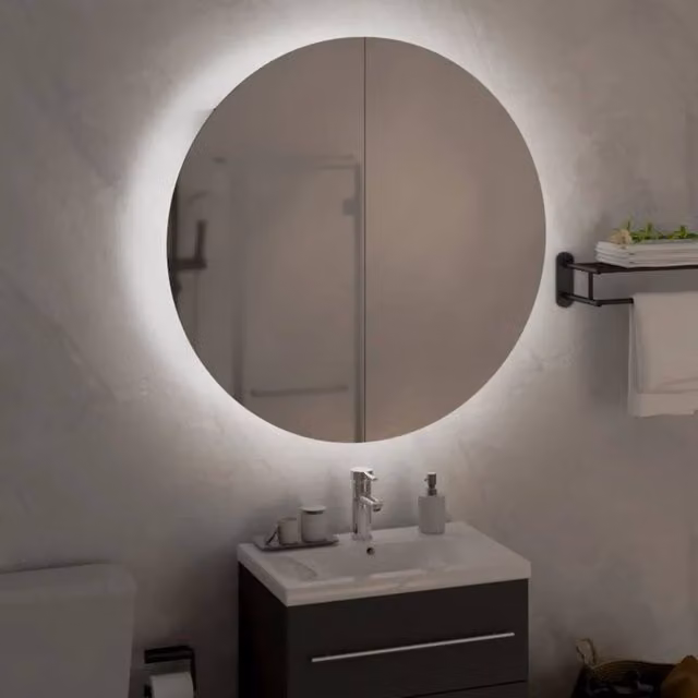 Berkfield Home Beautiful Grey Bathroom Cabinet with Round LED Mirror, W/D/H: 54 x 54 x 17.5 cm – 1