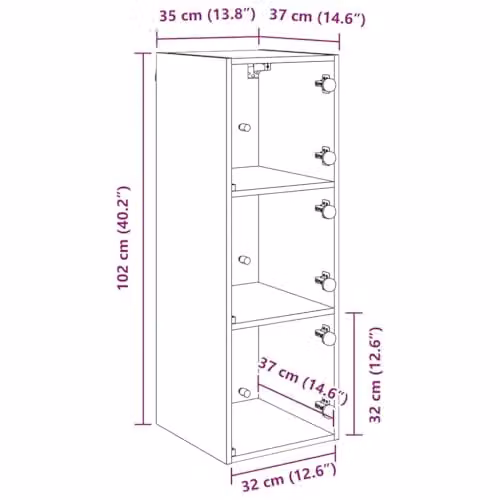 vidaXL Modern Wall Cabinet with Glass Doors in Black, W: 35 cm, D: 17.8 cm, H: 102 cm – 2