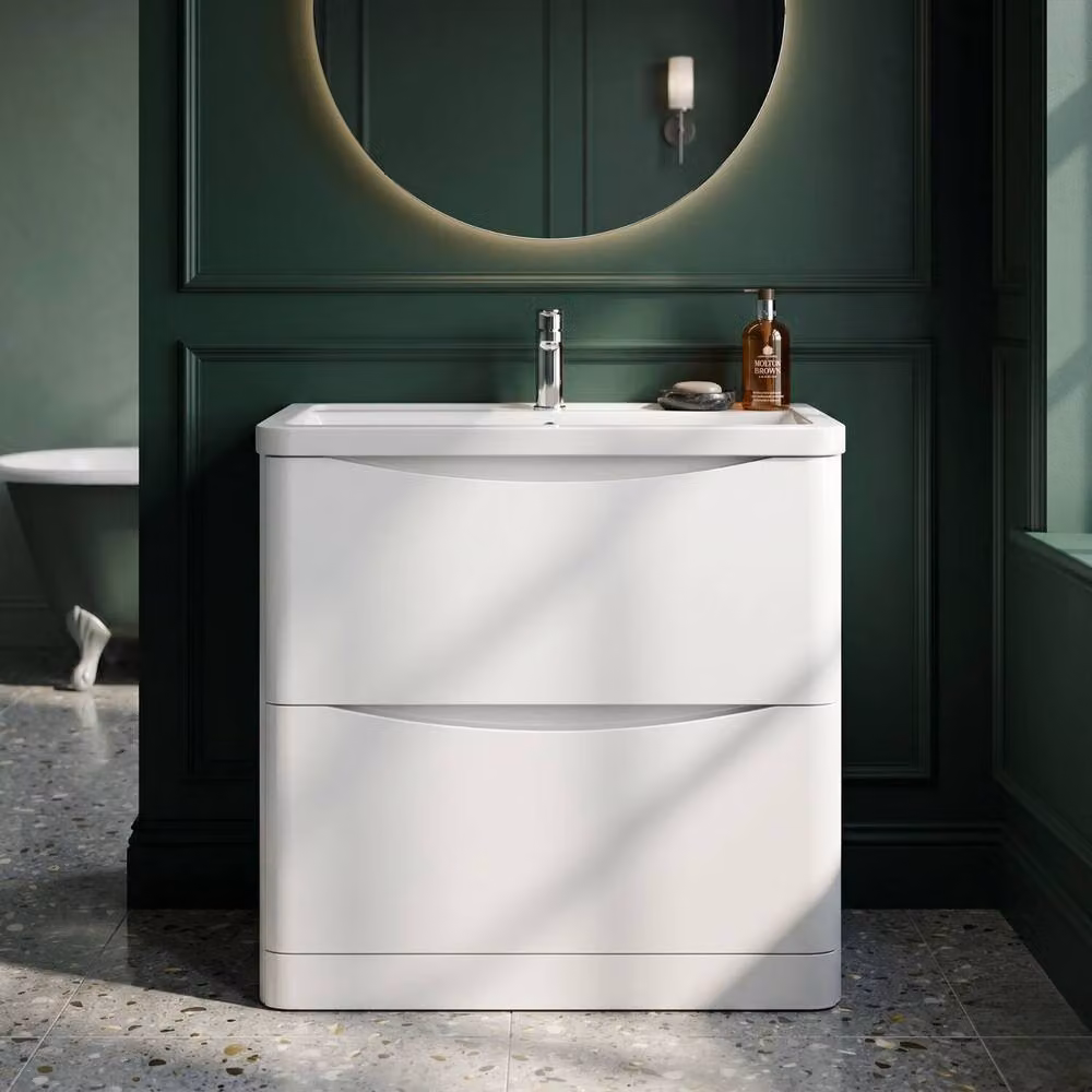 Balterley Dunwood Contemporary 2 Drawer Vanity Basin Unit, Satin White, W: 80 cm – 2