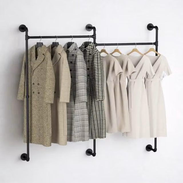 FURNOS Industrial Matt Black Metal Wall-Mounted Continuous Linear Tube Clothes Hanging Rail – 1