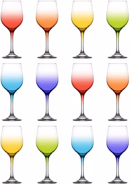 LAV Fame Multicoloured Wine Glasses, 395 ml, Pack of 12