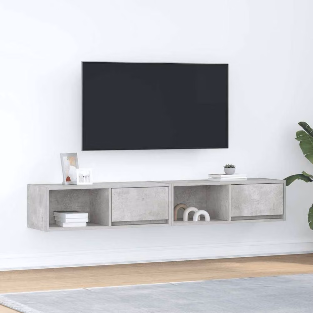 Berkfield Home Set of 2 TV Cabinets in Concrete Grey, W/D/H: 80 x 31 x 25.5 cm – 2
