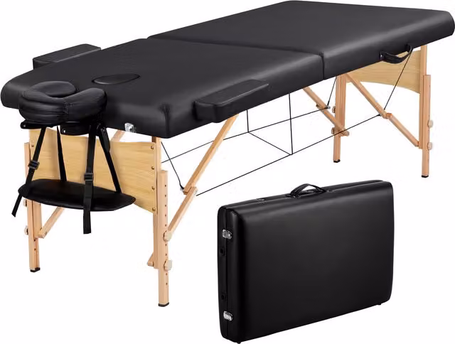 Yaheetech Portable Massage Bed with Armrests and Beech Wood Frame, Black