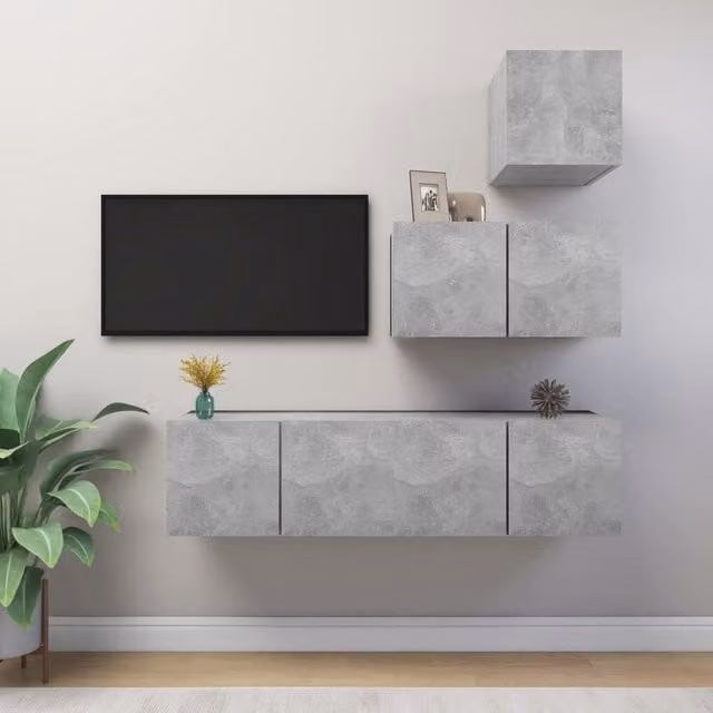 Berkfield Home 4 Piece Modern TV Cabinet Set in Concrete Grey Matt MDF