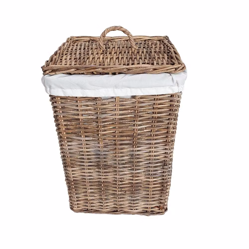 Dibor Natural Rattan Square Large Laundry Storage Basket with Lid and Removable Cotton Bag, H: 57 cm, W: 46 cm – 2