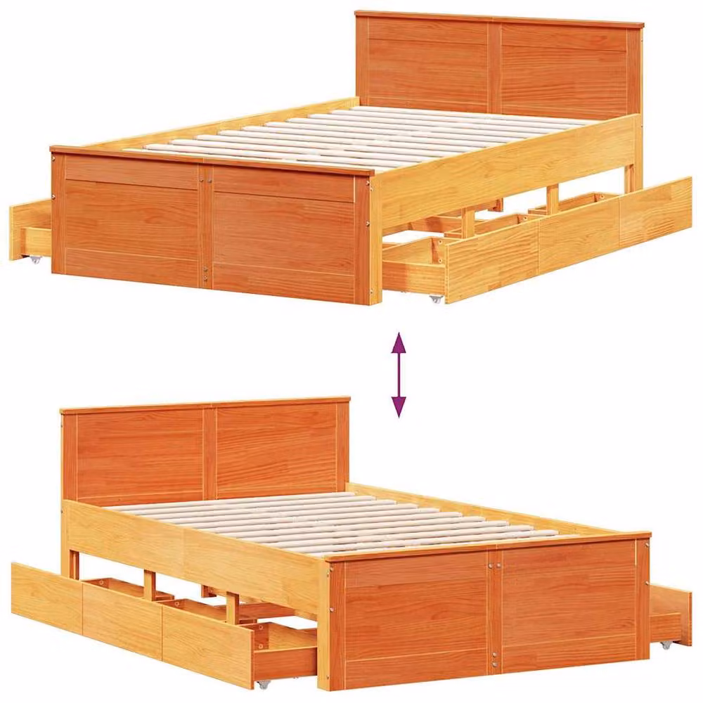 Berkfield Home Solid Pine Bed Frame with Headboard in Wax Brown, W: 135 cm, L: 190 cm – 3