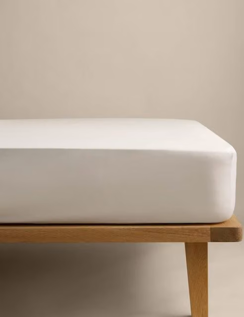 M&S Non Iron Cotton Blend Fitted Sheet, Beige, W/D/H: 200 x 200 cm