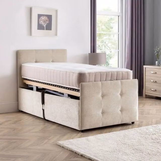 Paradise Beds Ltd Luxury Richmond Electric Adjustable Mobility Bed Set in Beige and Silver, W/D/H: 120 x 200 cm