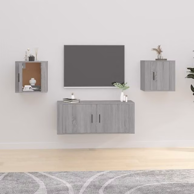 Berkfield Home Wall Mounted TV Cabinets, 2 Piece Set in Grey Sonoma, W/D/H: 40 x 34.5 x 40 cm – 1
