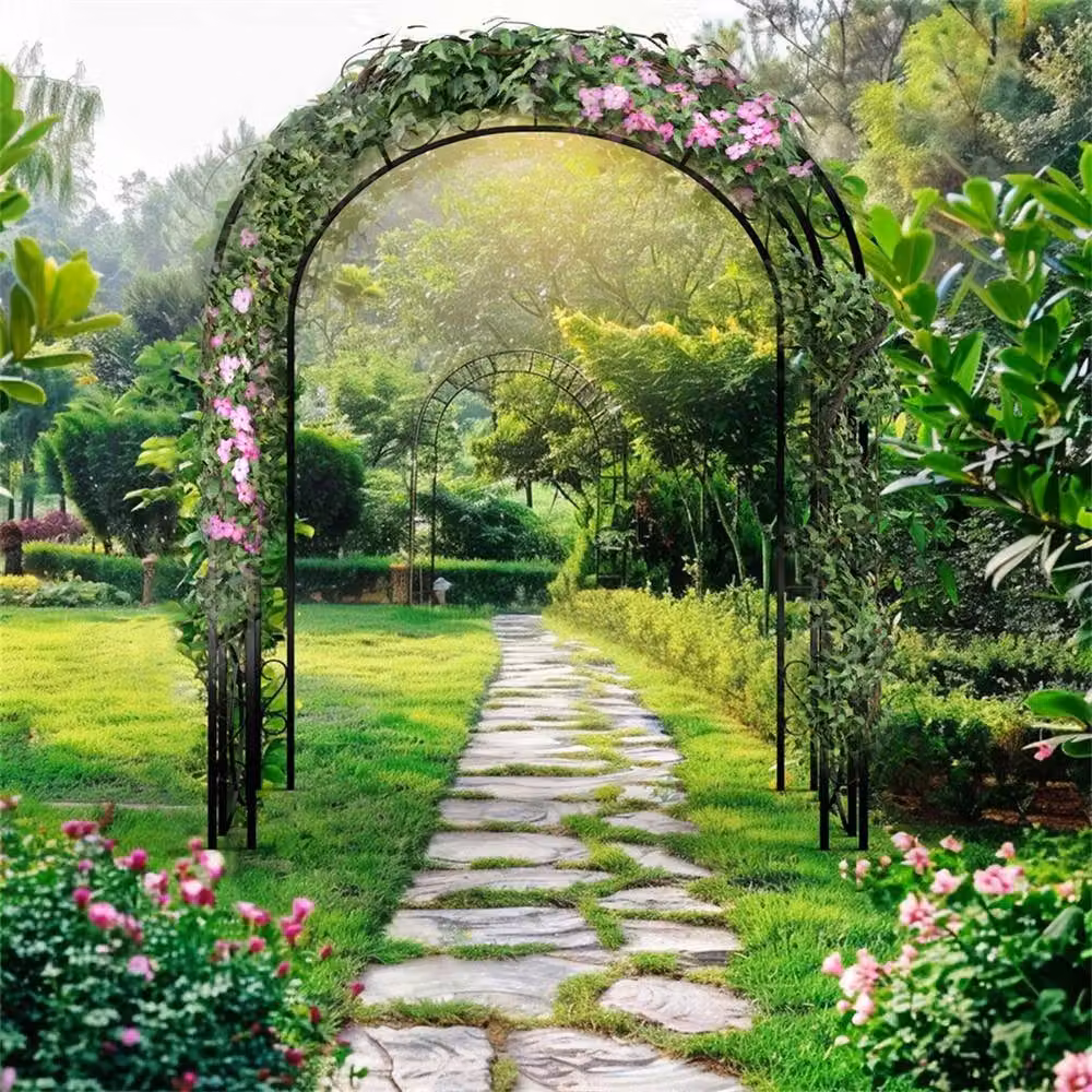 NESTLUNE Metal Garden Arch Trellis for Climbing Plants, Black, H 215 x W 100 x D 15 cm – 3