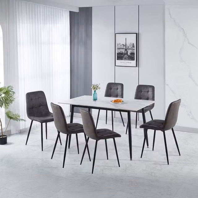 Seconique Fenton Modern Rectangular Dining Set with 6 Chairs in Grey
