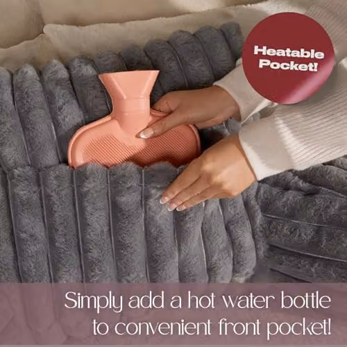 OHS Grey Faux Fur Ribbed Reading Pillow with Heatable Pocket and Back Support, W/D/H: 65 x 40 x 40 cm – 3