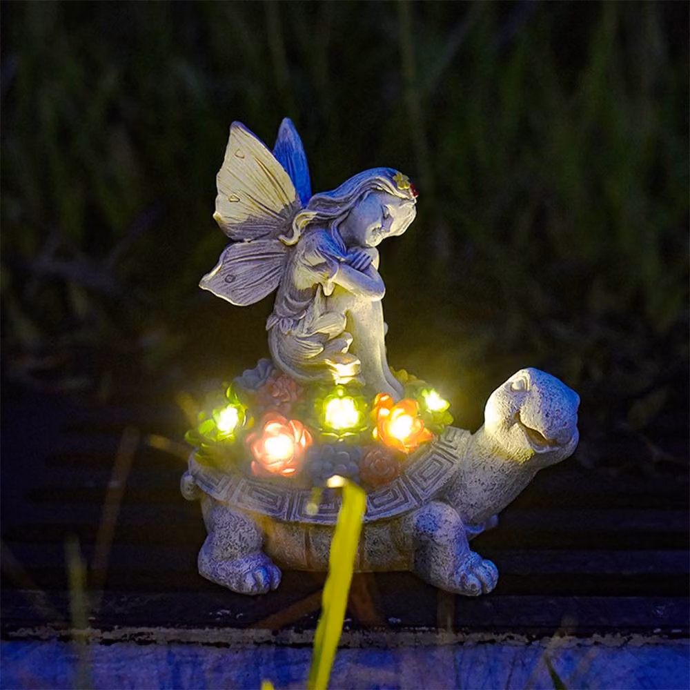 Ventryn Grey Resin Solar Light Tortoise Ornament with LED Garden Fairy Statue – 4