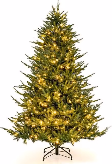 Gymax 6ft Pre-Lit Artificial Christmas Tree with 788 Tips and 280 Warm White LED Lights in Green – 1