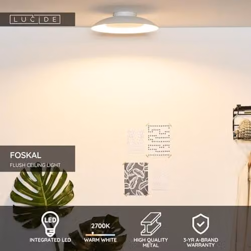 Lucide Foskal Modern LED Flush Ceiling Light, White, Diameter: 34.5 cm – 2