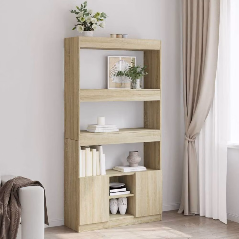 Berkfield Home Sonoma Oak Highboard in Light Brown, W/D/H: 92 x 33 x 180 cm – 2