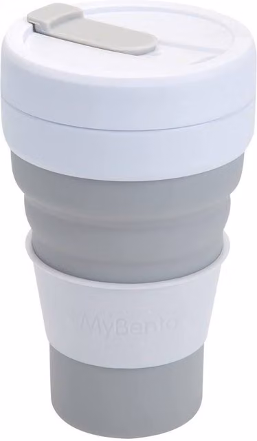 VFM e-Store Collapsible Travel Cup Pop Up Grande in Grey, Silicone Spill Proof Mug with Lid – 1
