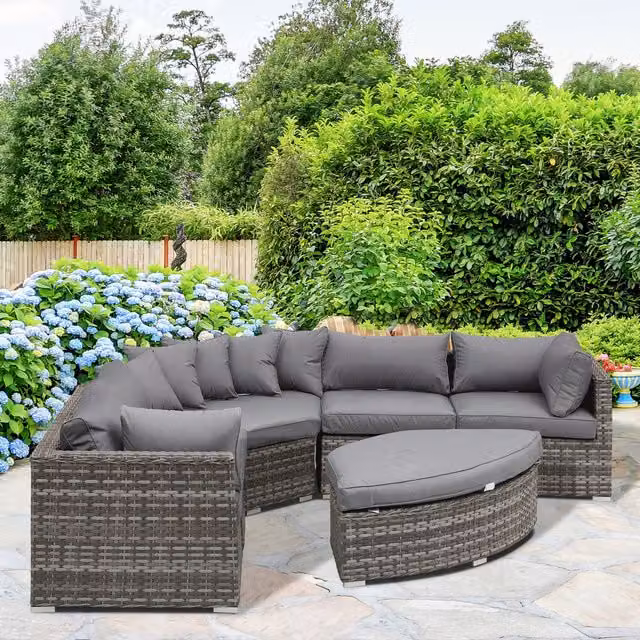 Outsunny 6 Piece Modern Grey Rattan and Metal Outdoor Sofa Set