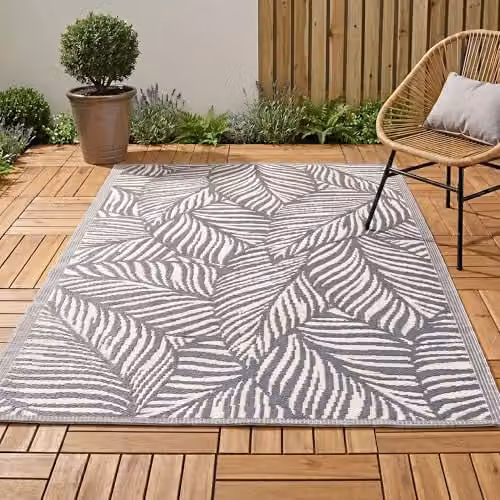 Jack Stonehouse Classic Pattern Woven Outdoor Floor Rug, Grey Floral, W: 120 cm x D: 120 cm x H: 1 cm – 1