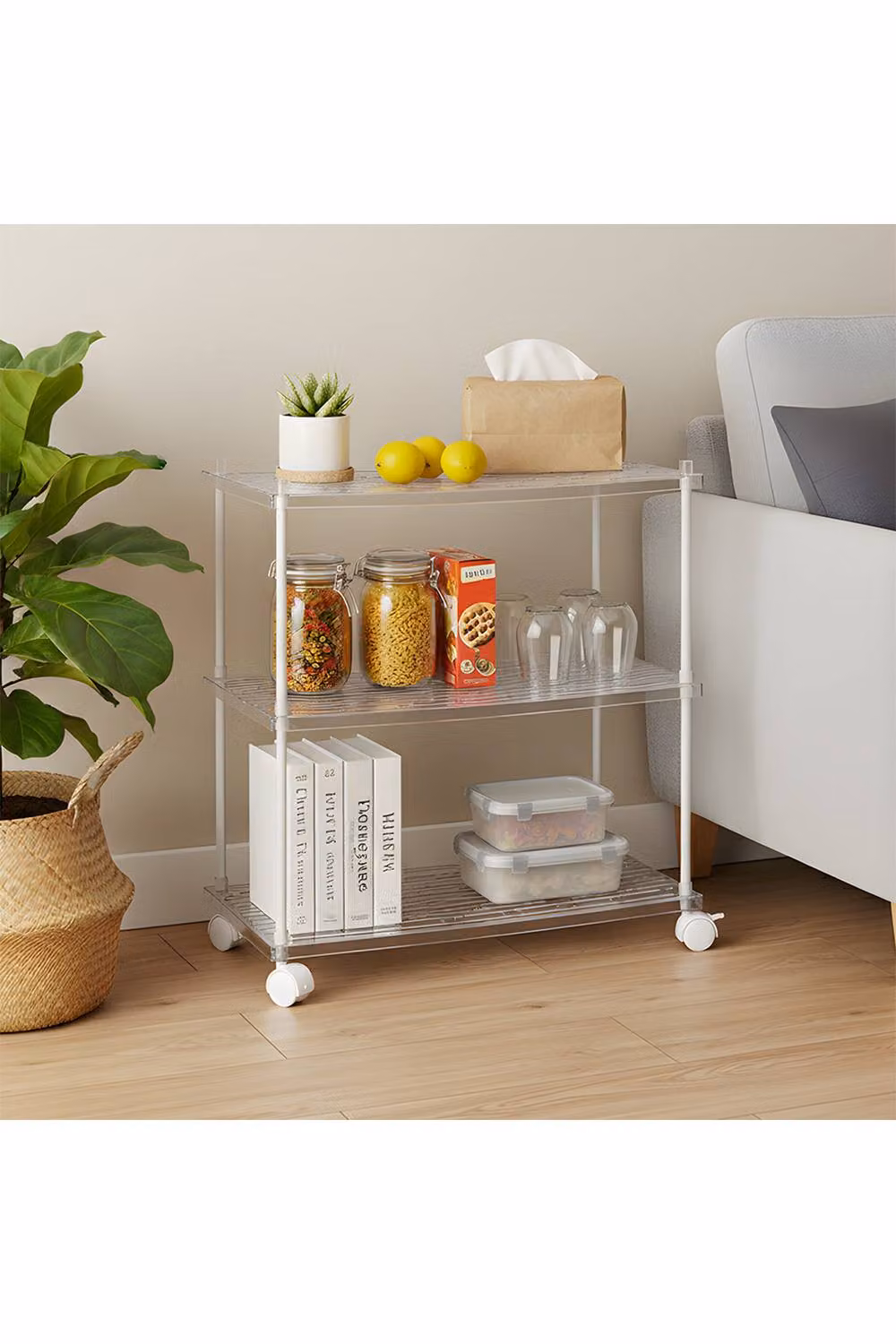 Living and Home 3-Tier Transparent Rolling Storage Cart in Clear – 2
