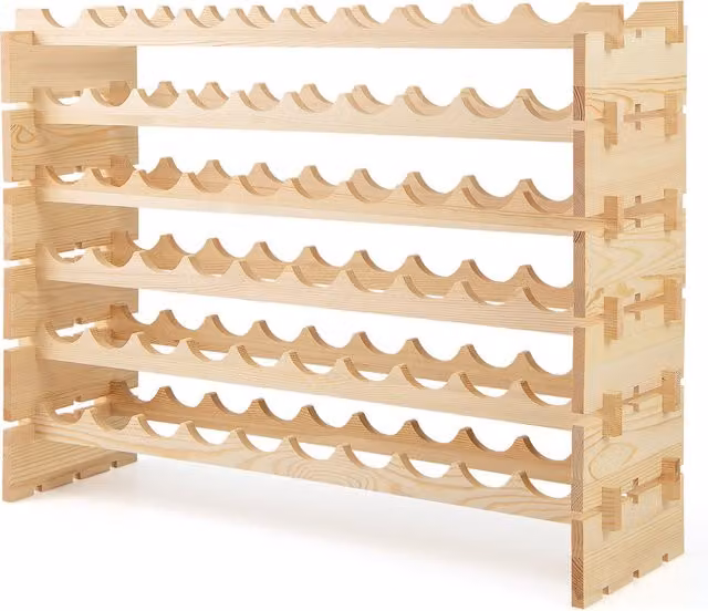 COSTWAY Natural Pine Wood 60 Bottle Wine Rack in Brown