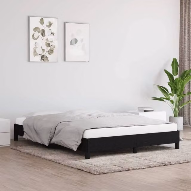 Berkfield Home Upholstered Double Bed Frame in Black Fabric, W: 135 cm, L: 190 cm