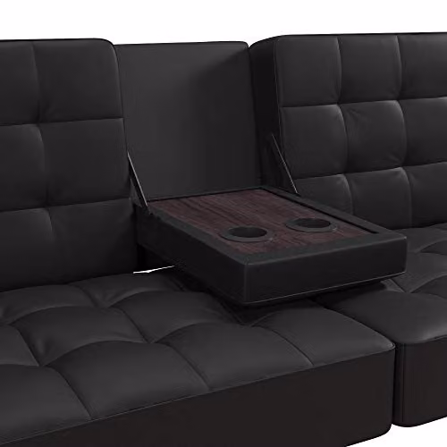 DHP Furniture Adalynn Convertible Sofabed in Black Faux Leather, W/D/H: 182 x 88 x 80 cm – 8