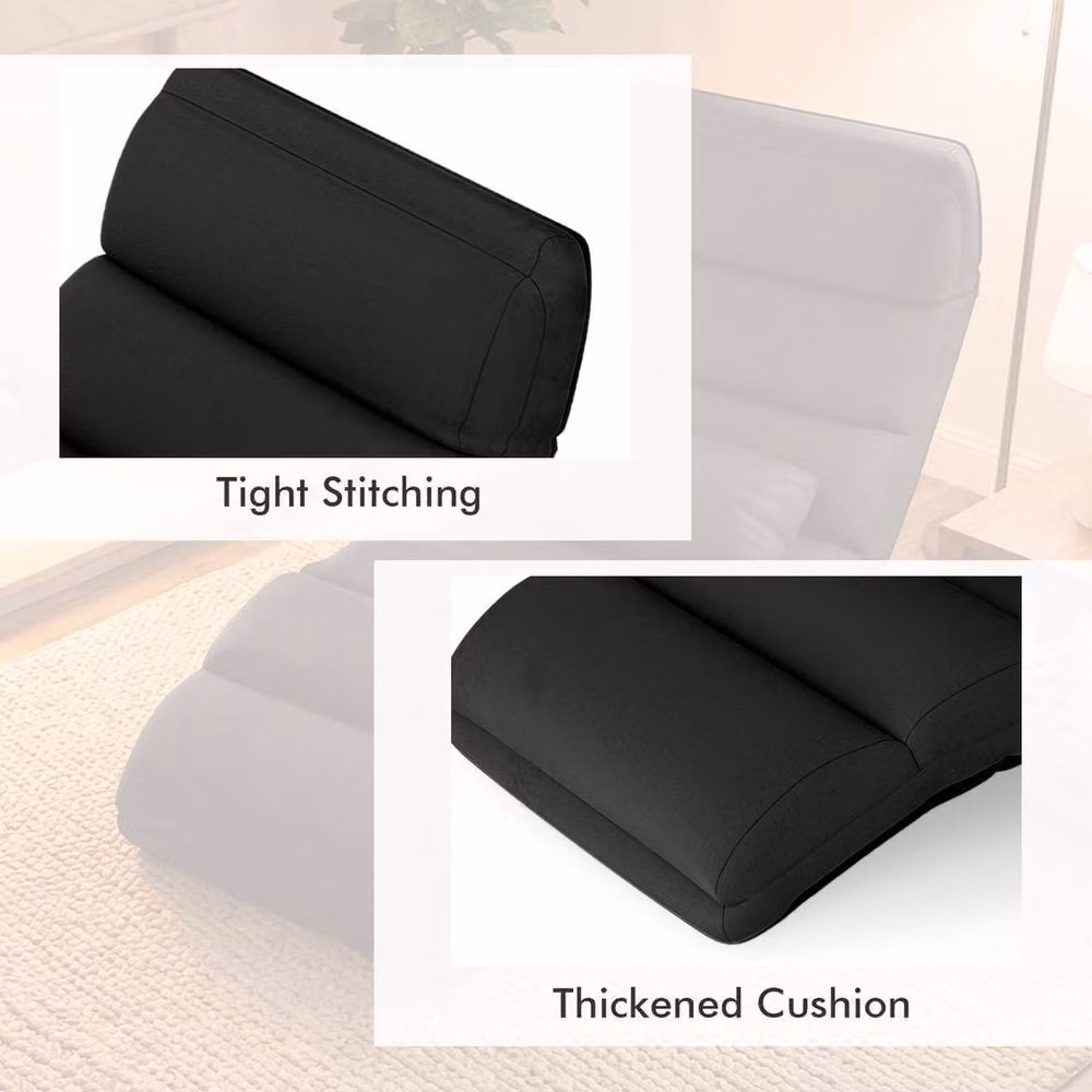 Kelvenix Folding Lazy Sofa Bed in Black Microfibre with Metal Frame – 4