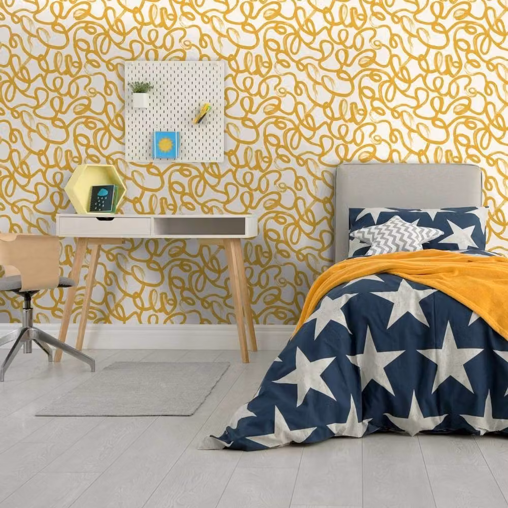 Holden Décor Squiggle Abstract Wallpaper in Yellow Matt Paper – 2
