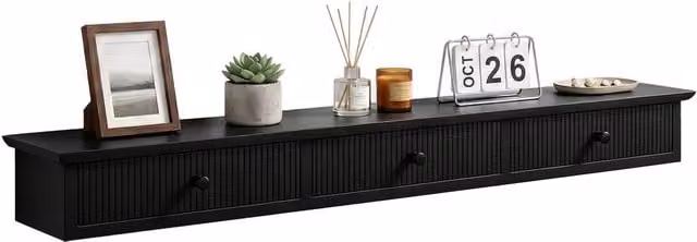HOMCOM Modern Wall-Mounted Shelf, Black, W: 93 cm, D: 15 cm, H: 10 cm