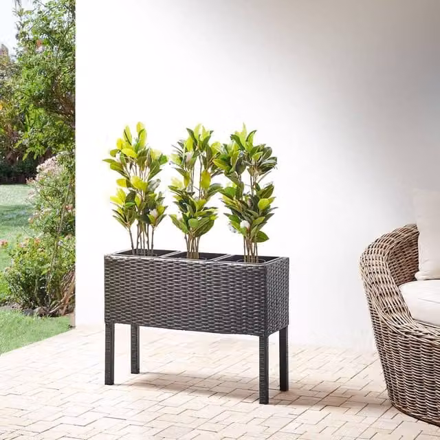 Wyld and Coco Black PE Rattan Raised Planter Box with 3 Removable Inserts – 1