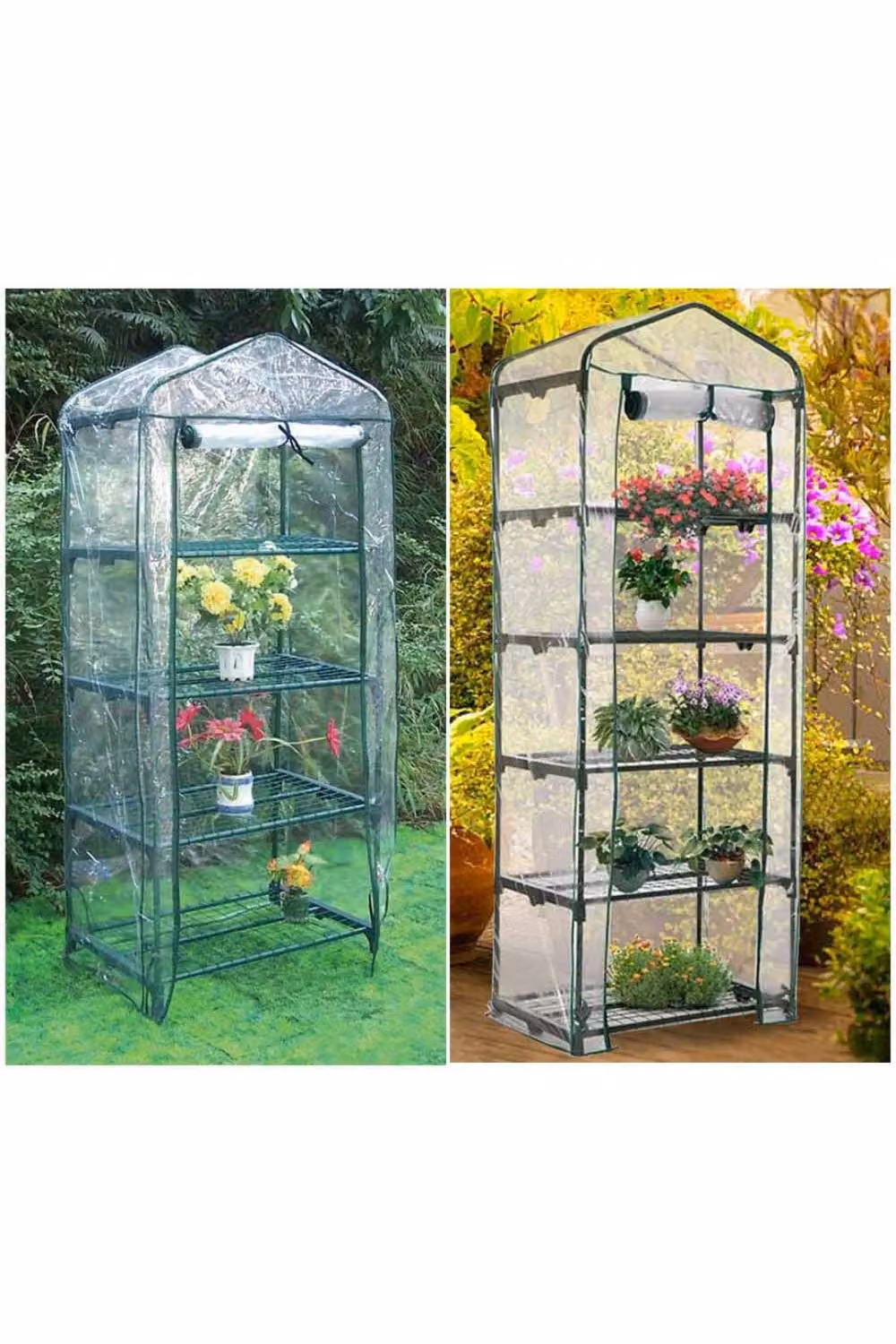 KDMD 4 Tier Mini Greenhouse with Transparent Waterproof UV Resistant PVC Cover in Green – 4