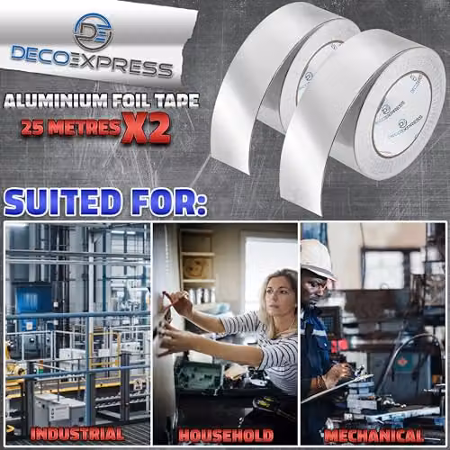 kreativekraft Silver Aluminium Foil Insulation Tape, 2 Pack, W: 4.5 cm, L: 25 m – 6