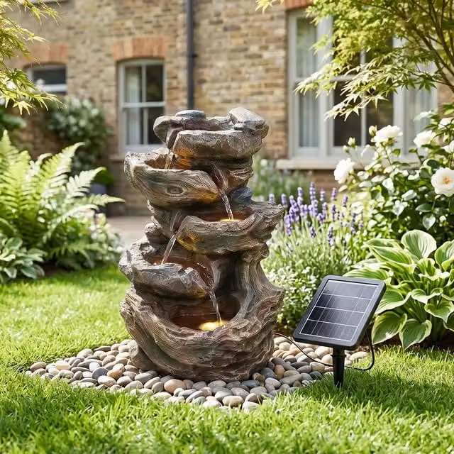 Breeins Solar Powered Multicolour Cascade Garden Water Fountain Feature
