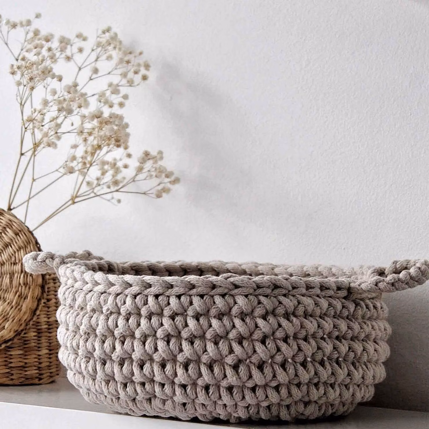 Zuri House Small Open Weave Flat Fabric Basket in Beige – 2