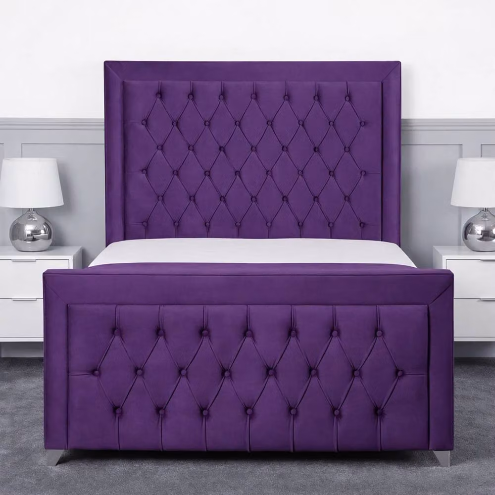Living Comfort Bedz Ember Purple Velvet Upholstered Gas Lift Storage Bed with 48 Inch Headboard, W/D/H: 180 x 200 cm, King Size – 2