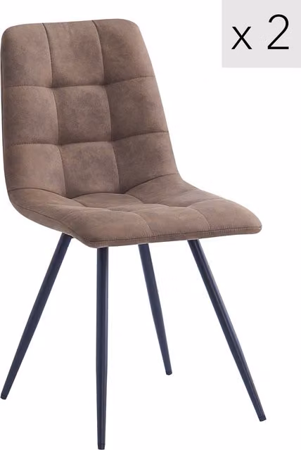 Nordlys Set of 2 Scandinavian Microfibre Dining Chairs with Metal Backrests in Brown