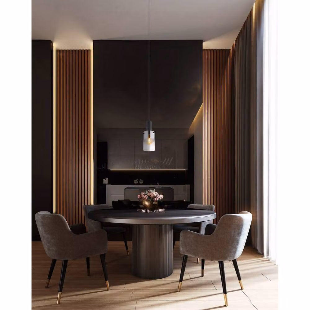 Globo Lighting Modern Cylinder Pendant Light in Black with Smoke Glass, Height: 150 cm – 5