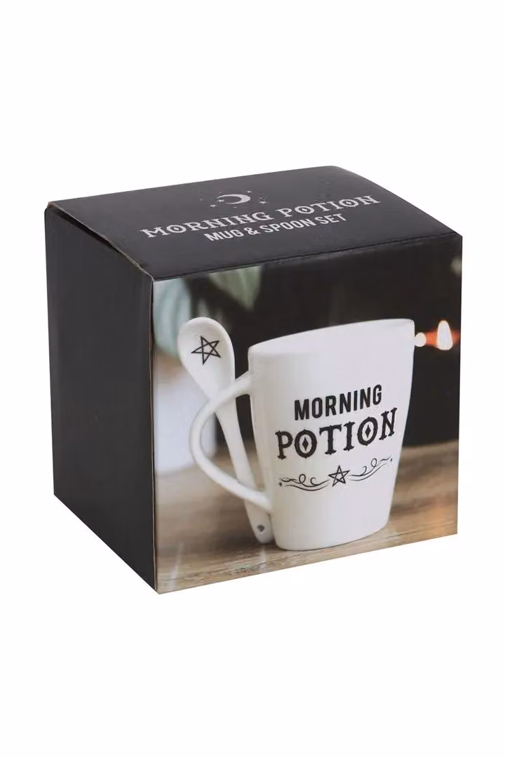 KDMD Morning Potion Ceramic Mug and Spoon Set in White and Beige – 2
