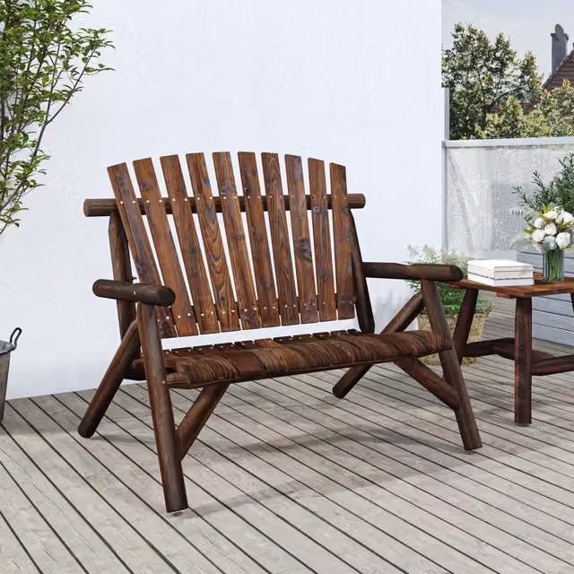 Berkfield Home 2-Seater Rustic Garden Bench in Brown Solid Spruce Wood, W/D/H: 119 x 85 x 98 cm