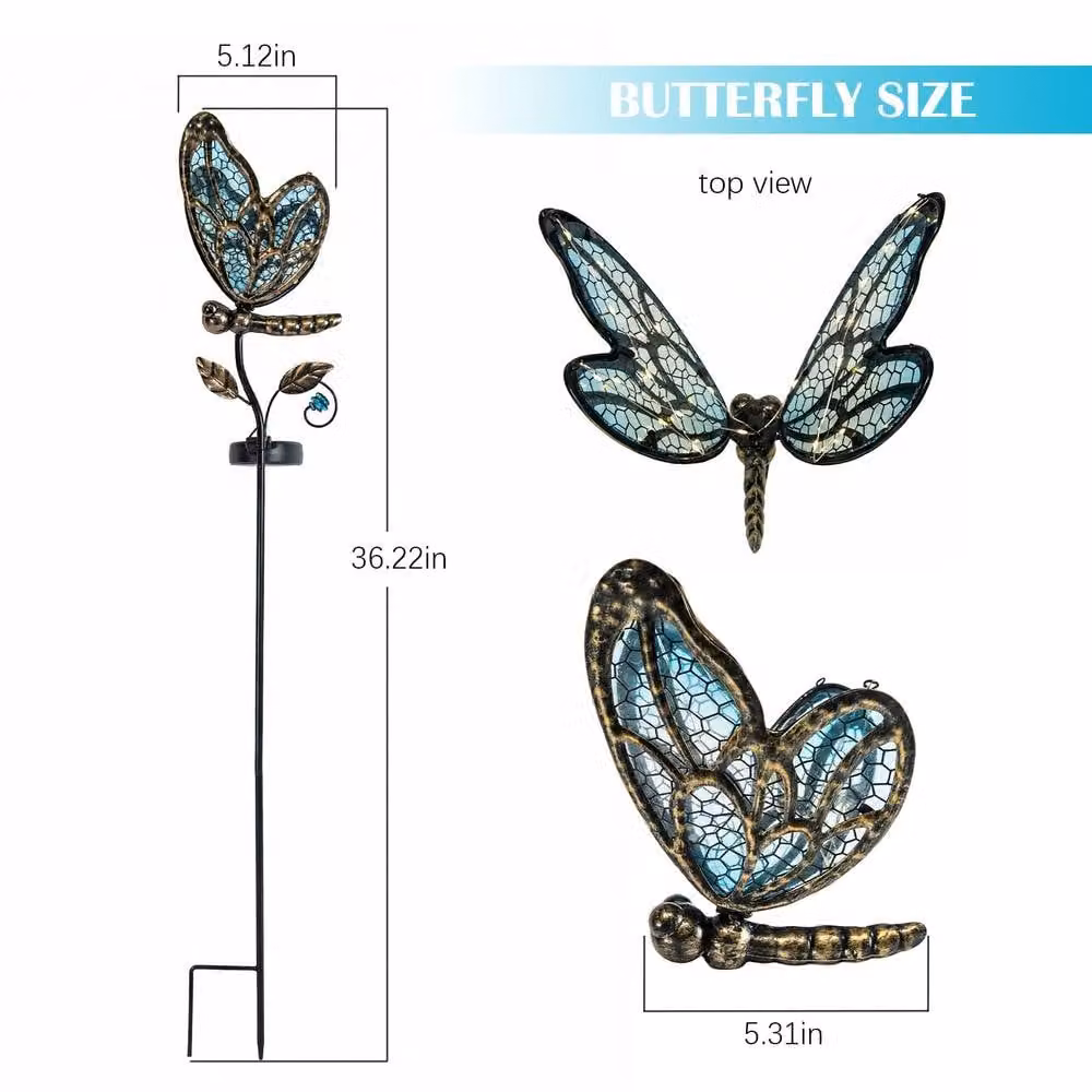 Bright Zeal Solar Butterfly Decorative Glass Stake Lights in Blue, Pink and Purple, Height: 88.9 cm – 5