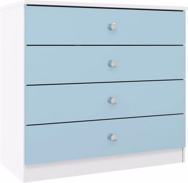 FORGEVIO Modern Blue Gloss 4 Drawer Chest for Bedroom Storage