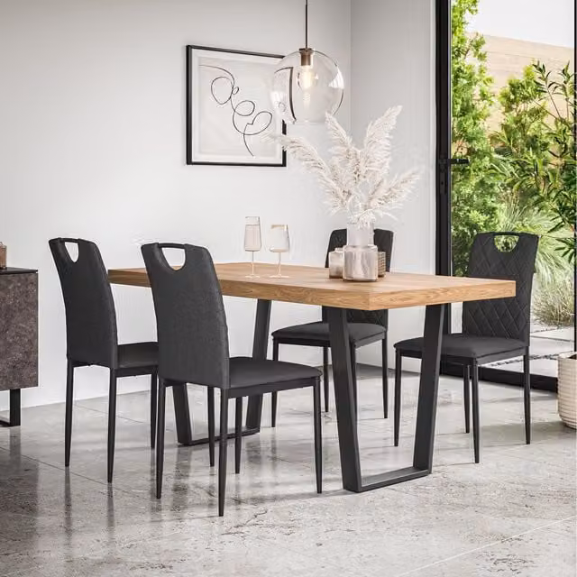 More4Homes Aria Dining Set with Oak Effect Rectangular Table and 6 Monza Linen Chairs in Charcoal and Grey