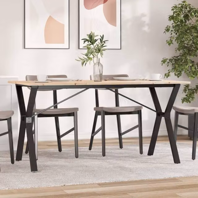 Berkfield Home Rustic Rectangular Dining Table in Brown Solid Pine and Steel, W/D/H: 140 x 80 x 75 cm