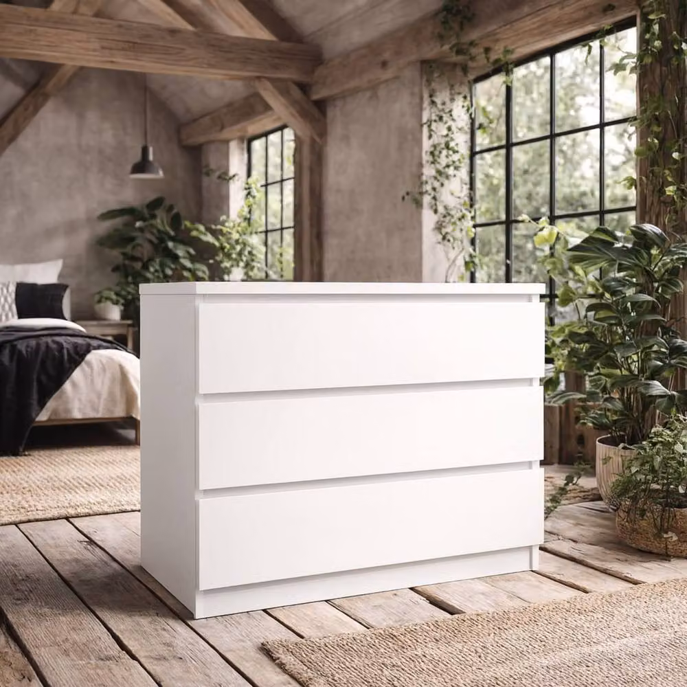Wyld Haus Budapest White 3 Drawer Chest in Glossy Laminated Wood, W/D/H: 77 x 50 x 70.1 cm – 2